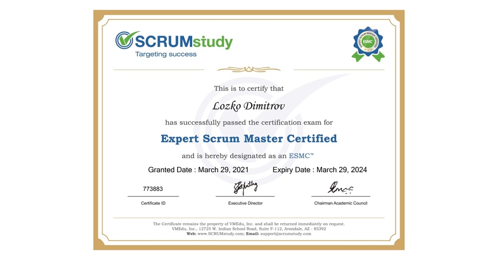 Expert Scrum Master Certified (ESMC™)